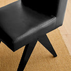 Chaise de salle à manger latérale rembourrée en similicuir avec pieds en bois en forme de V