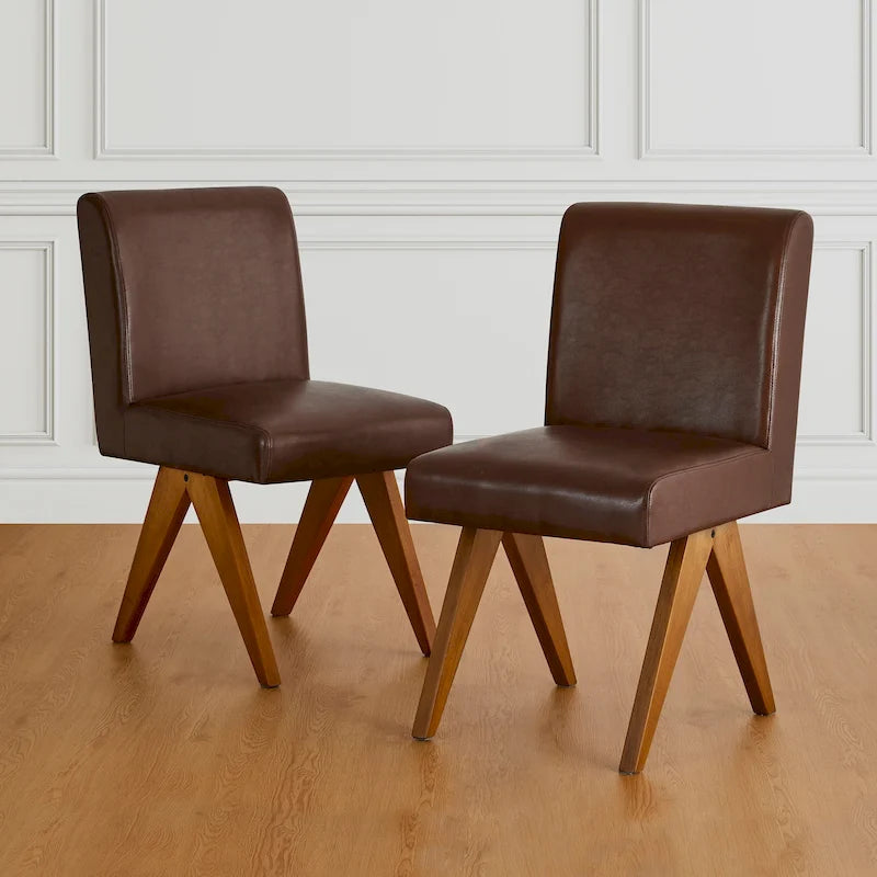 Chaise de salle à manger latérale rembourrée en similicuir avec pieds en bois en forme de V