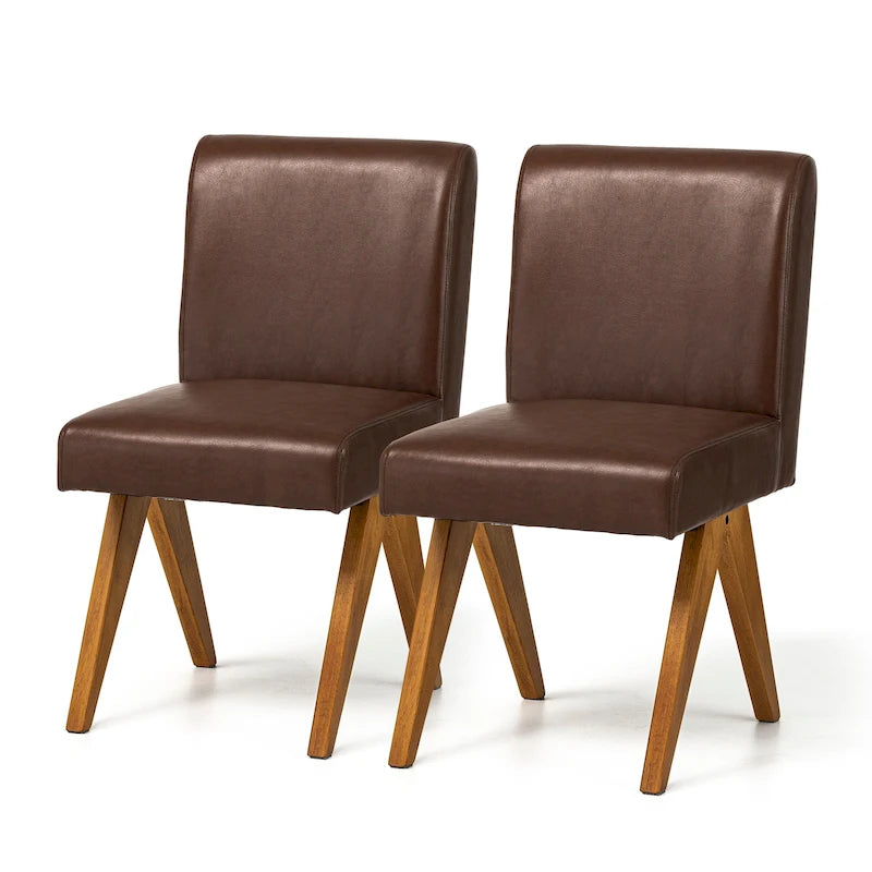 Chaise de salle à manger latérale rembourrée en similicuir avec pieds en bois en forme de V