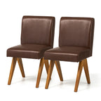 Chaise de salle à manger latérale rembourrée en similicuir avec pieds en bois en forme de V