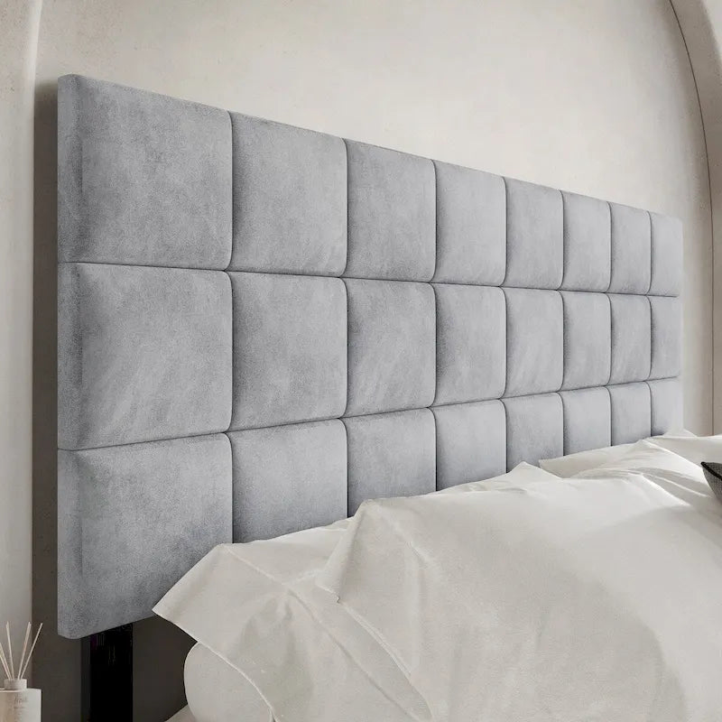 Tête de lit capitonnée en velours avec motif carré