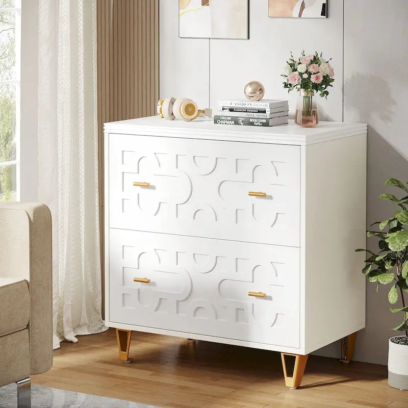Classeur moderne blanc à 2 tiroirs, classeur latéral de bureau pour documents légaux/lettre/A4