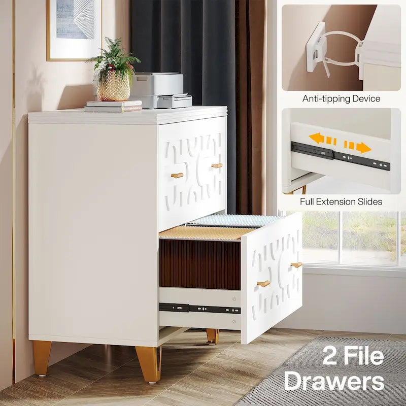 Classeur moderne blanc à 2 tiroirs, classeur latéral de bureau pour documents légaux/lettre/A4