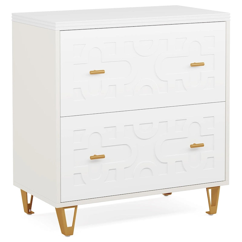 Classeur moderne blanc à 2 tiroirs, classeur latéral de bureau pour documents légaux/lettre/A4
